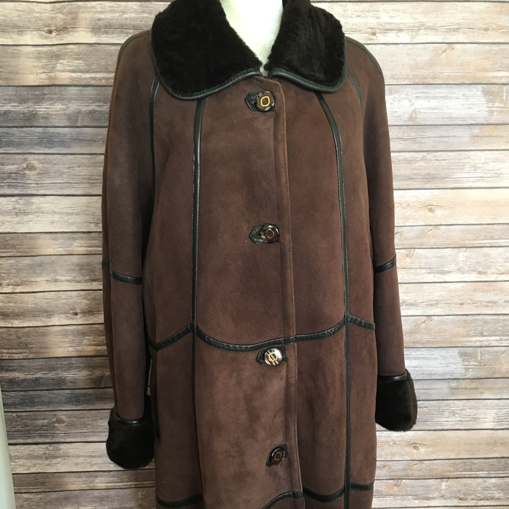 Genuine Leather Long brown winter coat XL